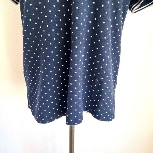 L.L. Bean Women’s Relaxed Fit Polka Dot Polo Golf Shirt Size Medium Navy and Whi - Picture 4 of 9